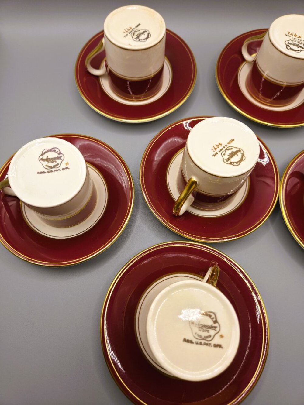 Vintage Demitasse Set 5 Red Gold Cups & Saucer Fondeville Ambassador England - Picture 3 of 10